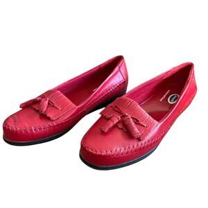 Dr. Scholl's Red Leather Double Air-Pillo Insole Loafers Size 8W EUC